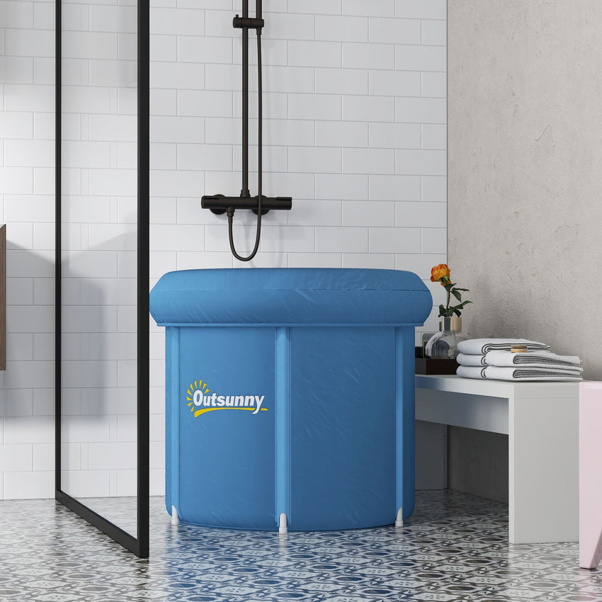 Outsunny Cold Plunge Tub, Portable Ice Bath Cold Water Therapy Tub with Thermo Lid, for Athletes Recovery, Dark Blue - 7DAY'S