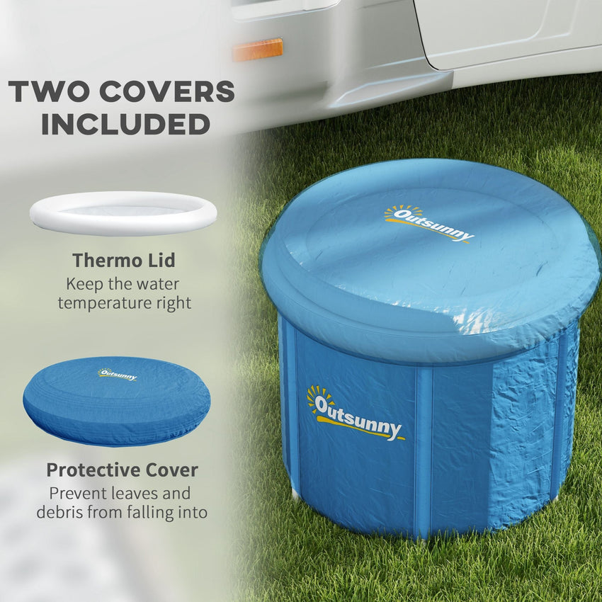Outsunny Cold Plunge Tub, Portable Ice Bath Cold Water Therapy Tub with Thermo Lid, for Athletes Recovery, Dark Blue - 7DAY'S