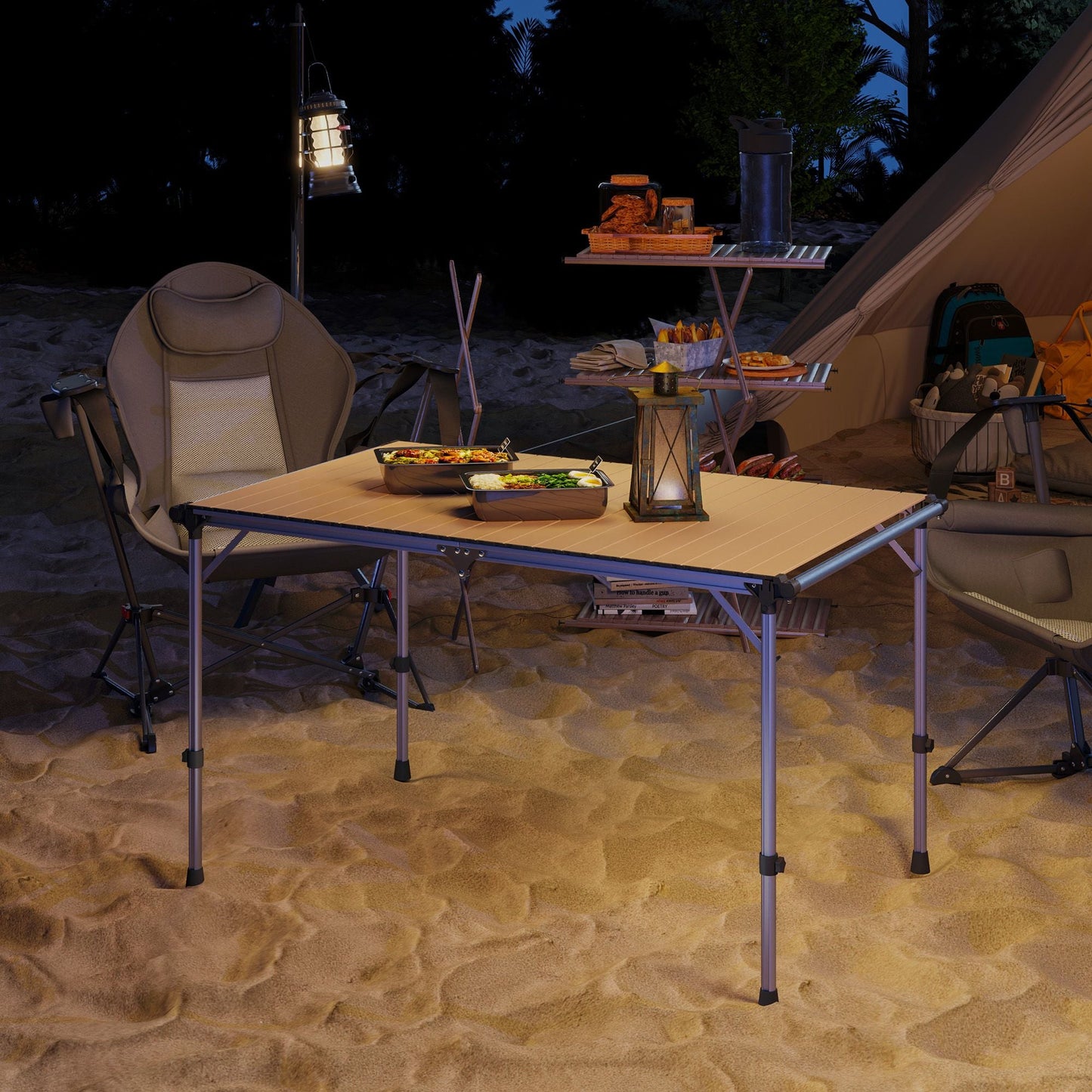 Outsunny Folding Camping Table, Adjustable Height Aluminum Table, Portable Camping Table for Picnic, Beach, BBQ - 7DAY'S