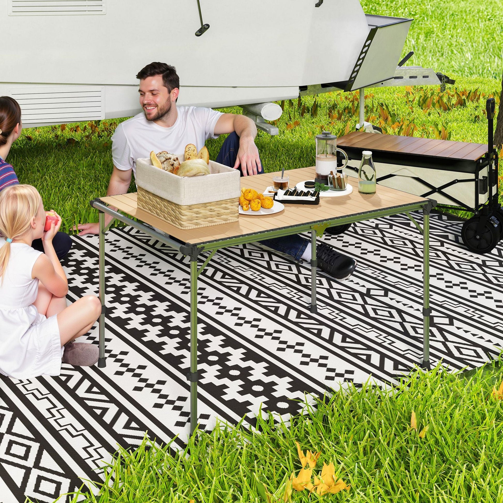 Outsunny Folding Camping Table, Adjustable Height Aluminum Table, Portable Camping Table for Picnic, Beach, BBQ - 7DAY'S
