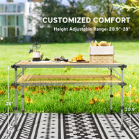 Outsunny Folding Camping Table, Adjustable Height Aluminum Table, Portable Camping Table for Picnic, Beach, BBQ - 7DAY'S