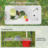 Outsunny Folding Fish Cleaning Table with Sink, Portable Camping Table with Faucet, Drainage Hose, Sprayer and Shelf, White - 7DAY'S