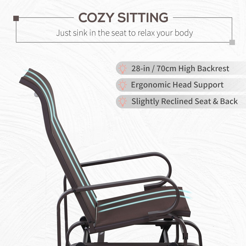 Outsunny Gliding Lounger Chair, Outdoor Swinging Chair with Smooth Rocking Arms and Lightweight Construction for Patio Backyard, Brown - 7DAY'S