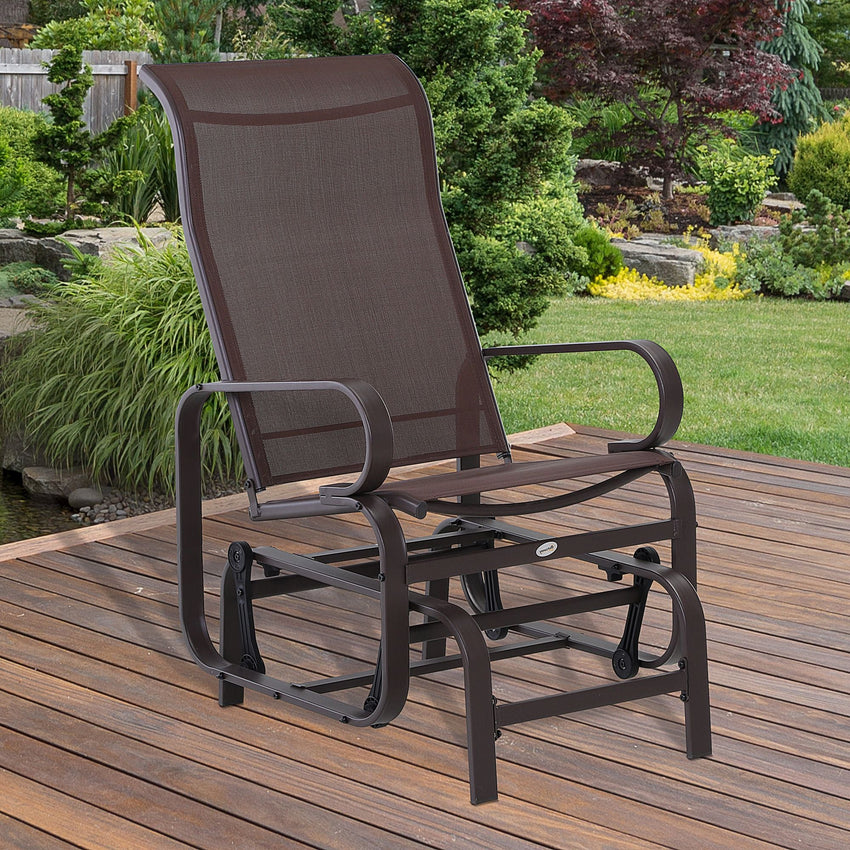 Outsunny Gliding Lounger Chair, Outdoor Swinging Chair with Smooth Rocking Arms and Lightweight Construction for Patio Backyard, Brown - 7DAY'S