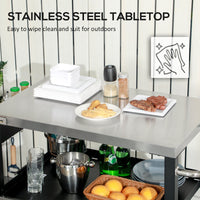 Outsunny Grill Cart Table Outdoor, 3 - Shelf Stainless Steel, Pizza Oven Stand, Black with BBQ Wheels & Side Handle - 7DAY'S