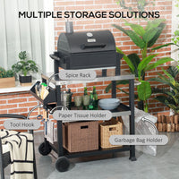 Outsunny Grill Cart Table Outdoor, 3 - Shelf Stainless Steel, Pizza Oven Stand, Black with BBQ Wheels & Side Handle - 7DAY'S