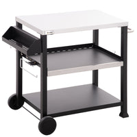 Outsunny Grill Cart Table Outdoor, 3 - Shelf Stainless Steel, Pizza Oven Stand, Black with BBQ Wheels & Side Handle - 7DAY'S