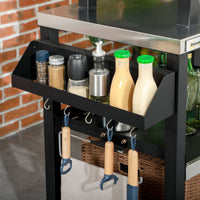 Outsunny Grill Cart Table Outdoor, 3 - Shelf Stainless Steel, Pizza Oven Stand, Black with BBQ Wheels & Side Handle - 7DAY'S