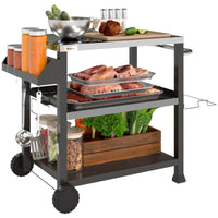 Outsunny Grill Cart Table Outdoor, 3 - Shelf Stainless Steel, Pizza Oven Stand, Black with BBQ Wheels & Side Handle - 7DAY'S