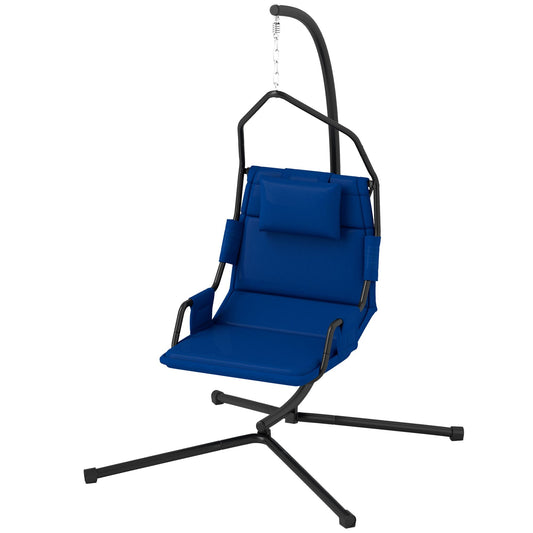 Outsunny Hammock Chair with Stand and PA Coating Cushion, Hanging Swing Chair with Steel Frame for Indoor and Outdoor, Dark Blue - 7DAY'S