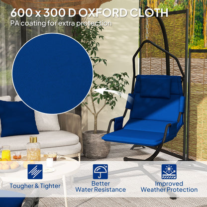 Outsunny Hammock Chair with Stand and PA Coating Cushion, Hanging Swing Chair with Steel Frame for Indoor and Outdoor, Dark Blue - 7DAY'S