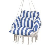Outsunny Hammock Swing Chair, Macrame Hanging Chair with Large Cushion, Chain, Steel Frame for Indoor Outdoor Use, Blue and White - 7DAY'S