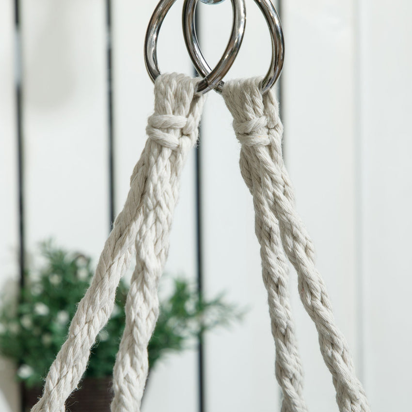 Outsunny Hammock Swing Chair, Macrame Hanging Chair with Large Cushion, Chain, Steel Frame for Indoor Outdoor Use, Blue and White - 7DAY'S