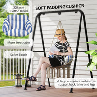 Outsunny Hammock Swing Chair, Macrame Hanging Chair with Large Cushion, Chain, Steel Frame for Indoor Outdoor Use, Blue and White - 7DAY'S