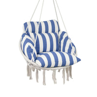 Outsunny Hammock Swing Chair, Macrame Hanging Chair with Large Cushion, Chain, Steel Frame for Indoor Outdoor Use, Blue and White - 7DAY'S