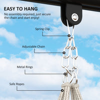 Outsunny Hammock Swing Chair, Macrame Hanging Chair with Large Cushion, Chain, Steel Frame for Indoor Outdoor Use, Blue and White - 7DAY'S