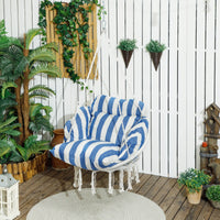 Outsunny Hammock Swing Chair, Macrame Hanging Chair with Large Cushion, Chain, Steel Frame for Indoor Outdoor Use, Blue and White - 7DAY'S