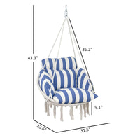 Outsunny Hammock Swing Chair, Macrame Hanging Chair with Large Cushion, Chain, Steel Frame for Indoor Outdoor Use, Blue and White - 7DAY'S