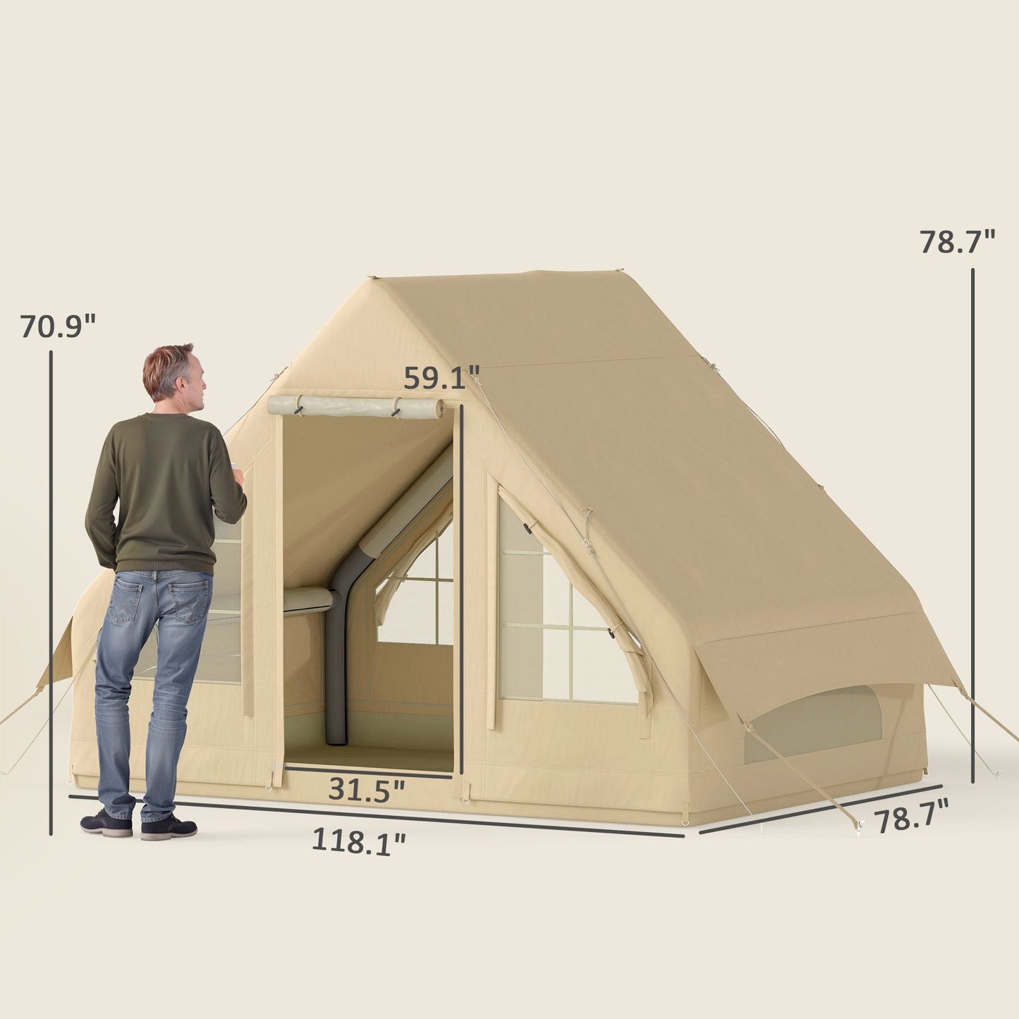 Outsunny Inflatable Camping Tent with Hand Pump, 4 Season Blow Up Tent, Waterproof and Windproof with Mesh Windows and Doors - 7DAY'S