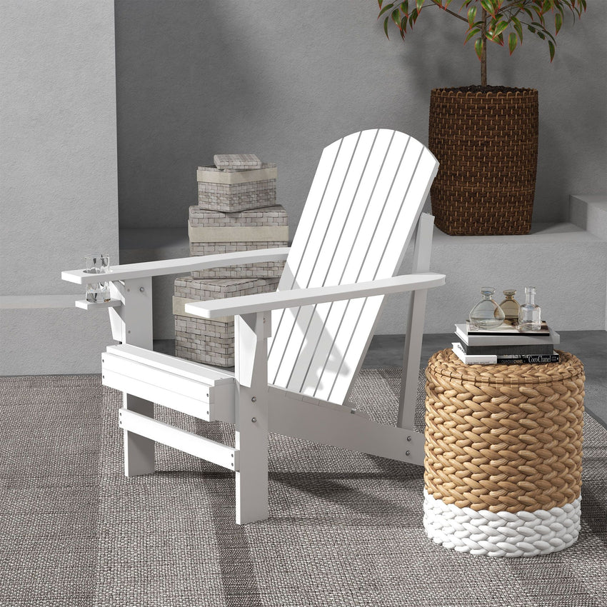 Outsunny Modern Adirondack Chair with Cupholder for Patio, Garden & Lawn, White - 7DAY'S