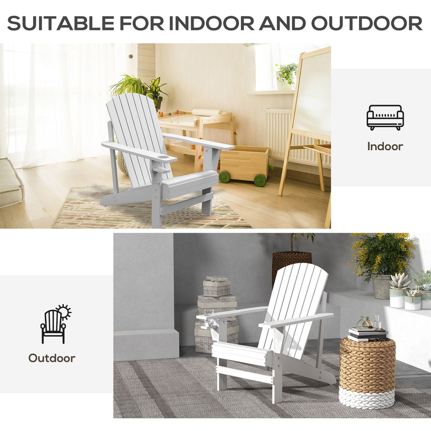 Outsunny Modern Adirondack Chair with Cupholder for Patio, Garden & Lawn, White - 7DAY'S