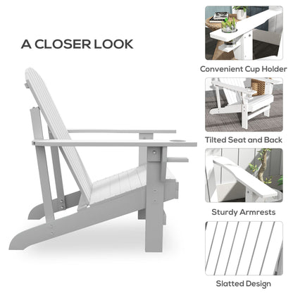 Outsunny Modern Adirondack Chair with Cupholder for Patio, Garden & Lawn, White - 7DAY'S