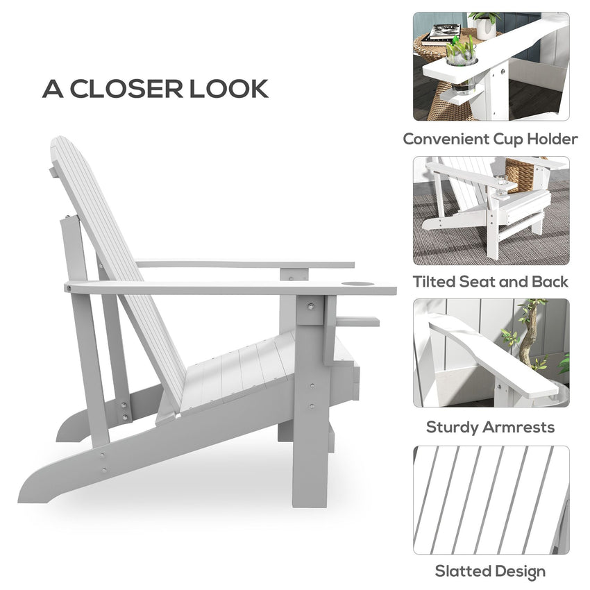 Outsunny Modern Adirondack Chair with Cupholder for Patio, Garden & Lawn, White - 7DAY'S