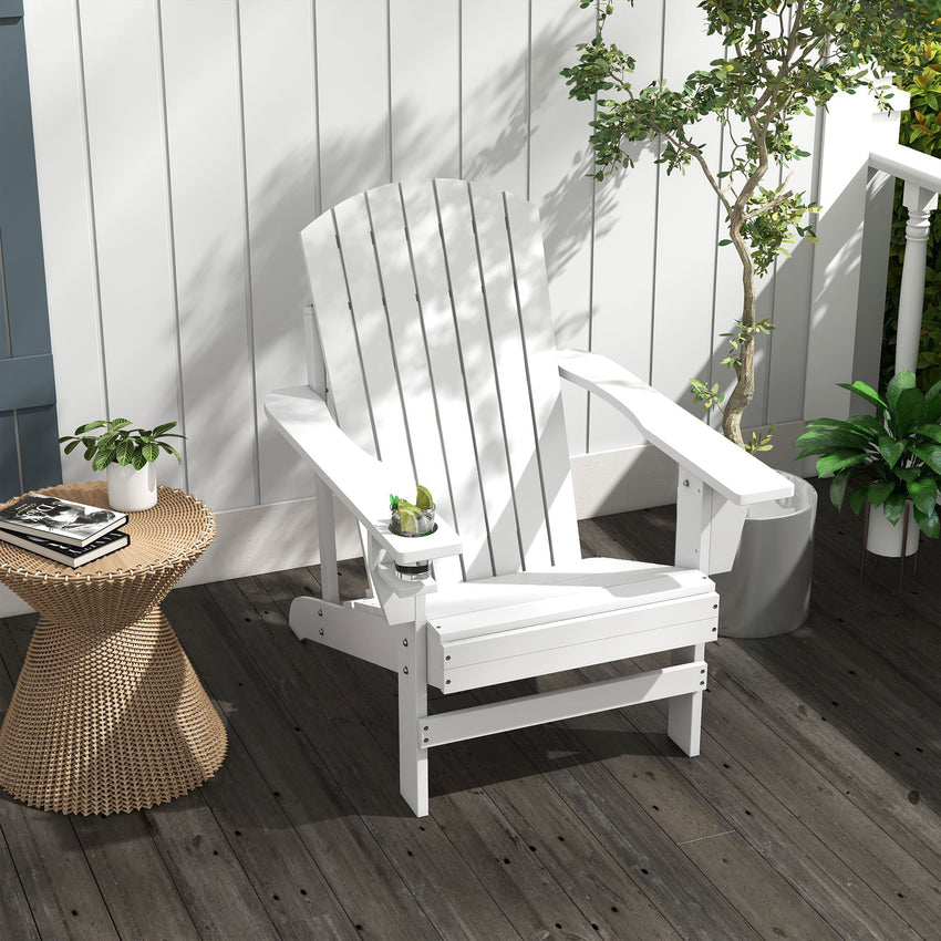 Outsunny Modern Adirondack Chair with Cupholder for Patio, Garden & Lawn, White - 7DAY'S