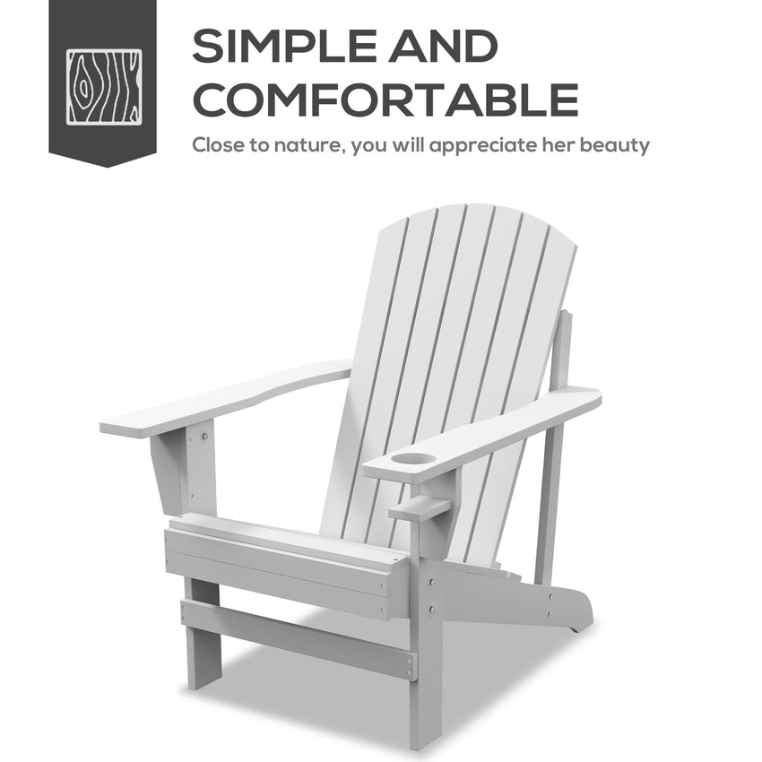 Outsunny Modern Adirondack Chair with Cupholder for Patio, Garden & Lawn, White - 7DAY'S