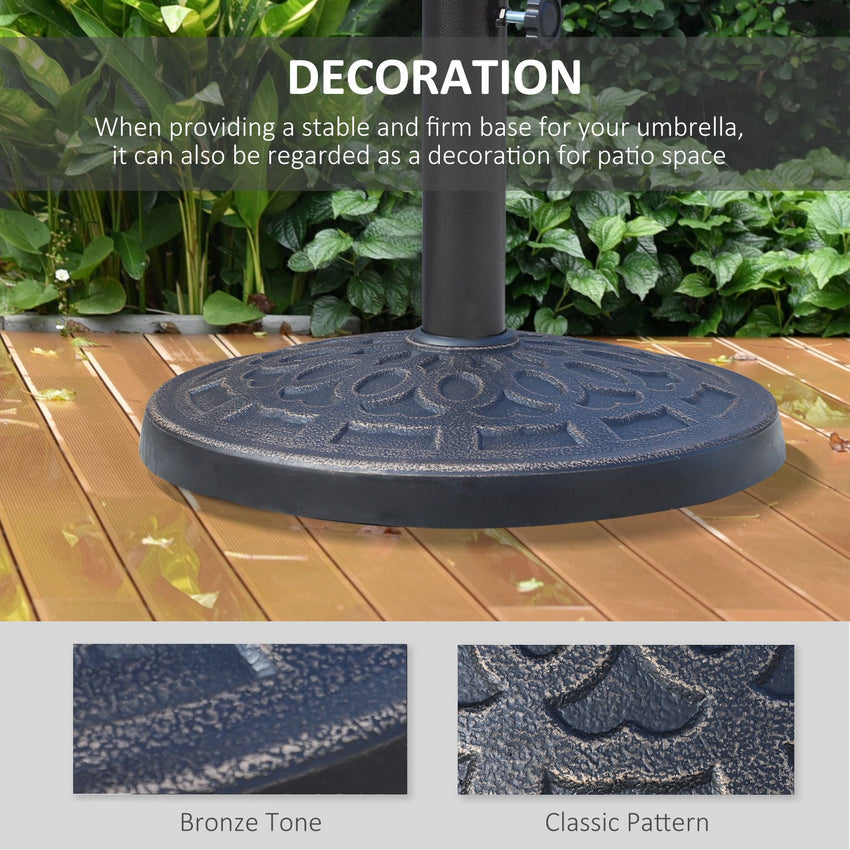 Outsunny Outdoor Umbrella Stand Base 17" 27 lbs, Round, Decorative Pattern, for Φ1.5", Φ1.89" Pole - Bronze - 7DAY'S