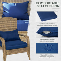 Outsunny Patio Adirondack Chair with Rattan Wicker, Soft Cushions, Tall Curved Backrest for Deck or Garden, Dark Blue - 7DAY'S