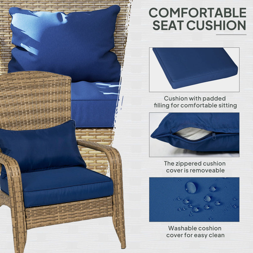 Outsunny Patio Adirondack Chair with Rattan Wicker, Soft Cushions, Tall Curved Backrest for Deck or Garden, Dark Blue - 7DAY'S