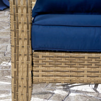 Outsunny Patio Adirondack Chair with Rattan Wicker, Soft Cushions, Tall Curved Backrest for Deck or Garden, Dark Blue - 7DAY'S