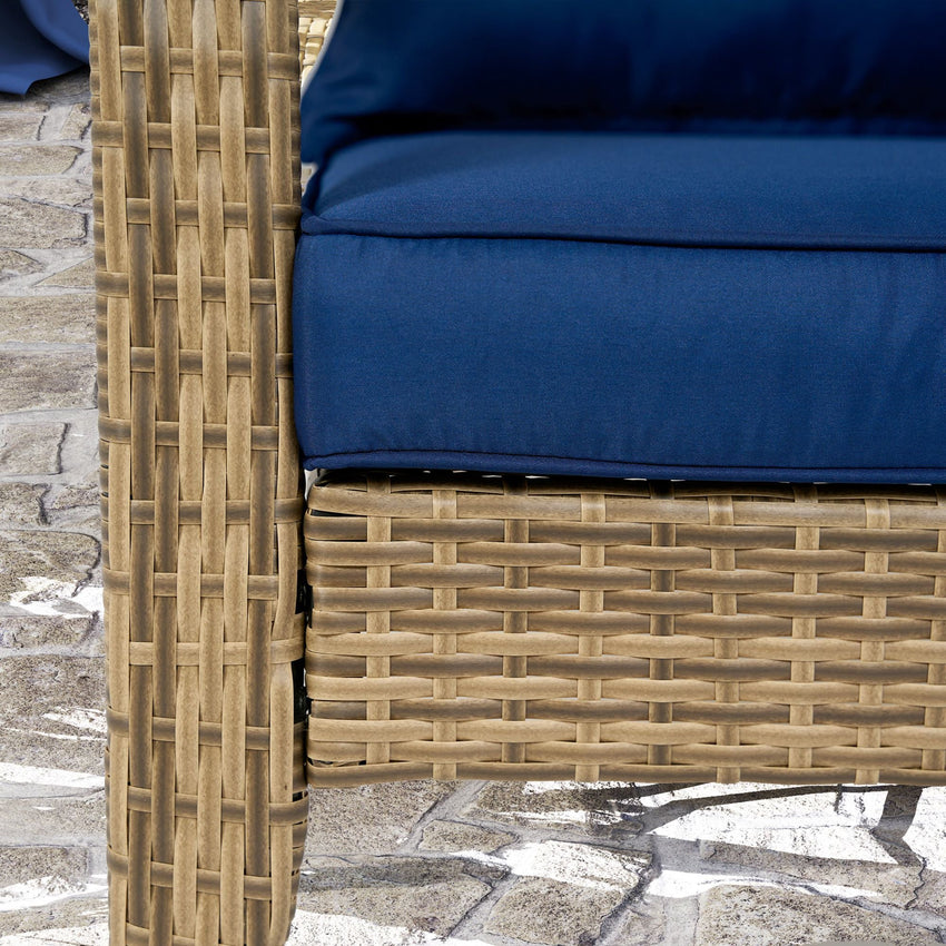 Outsunny Patio Adirondack Chair with Rattan Wicker, Soft Cushions, Tall Curved Backrest for Deck or Garden, Dark Blue - 7DAY'S