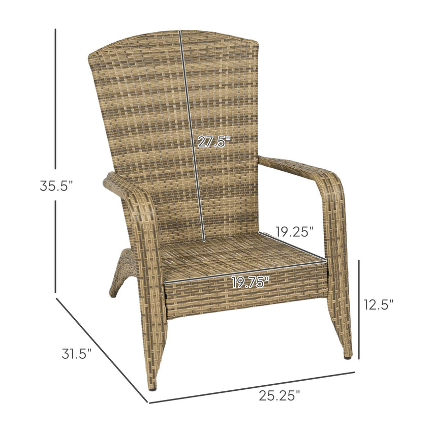 Outsunny Patio Adirondack Chair with Rattan Wicker, Soft Cushions, Tall Curved Backrest for Deck or Garden, Dark Blue - 7DAY'S