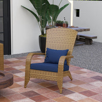 Outsunny Patio Adirondack Chair with Rattan Wicker, Soft Cushions, Tall Curved Backrest for Deck or Garden, Dark Blue - 7DAY'S