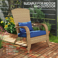 Outsunny Patio Adirondack Chair with Rattan Wicker, Soft Cushions, Tall Curved Backrest for Deck or Garden, Dark Blue - 7DAY'S