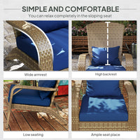 Outsunny Patio Adirondack Chair with Rattan Wicker, Soft Cushions, Tall Curved Backrest for Deck or Garden, Dark Blue - 7DAY'S