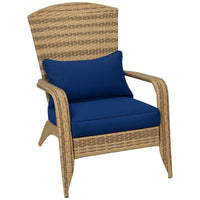 Outsunny Patio Adirondack Chair with Rattan Wicker, Soft Cushions, Tall Curved Backrest for Deck or Garden, Dark Blue - 7DAY'S