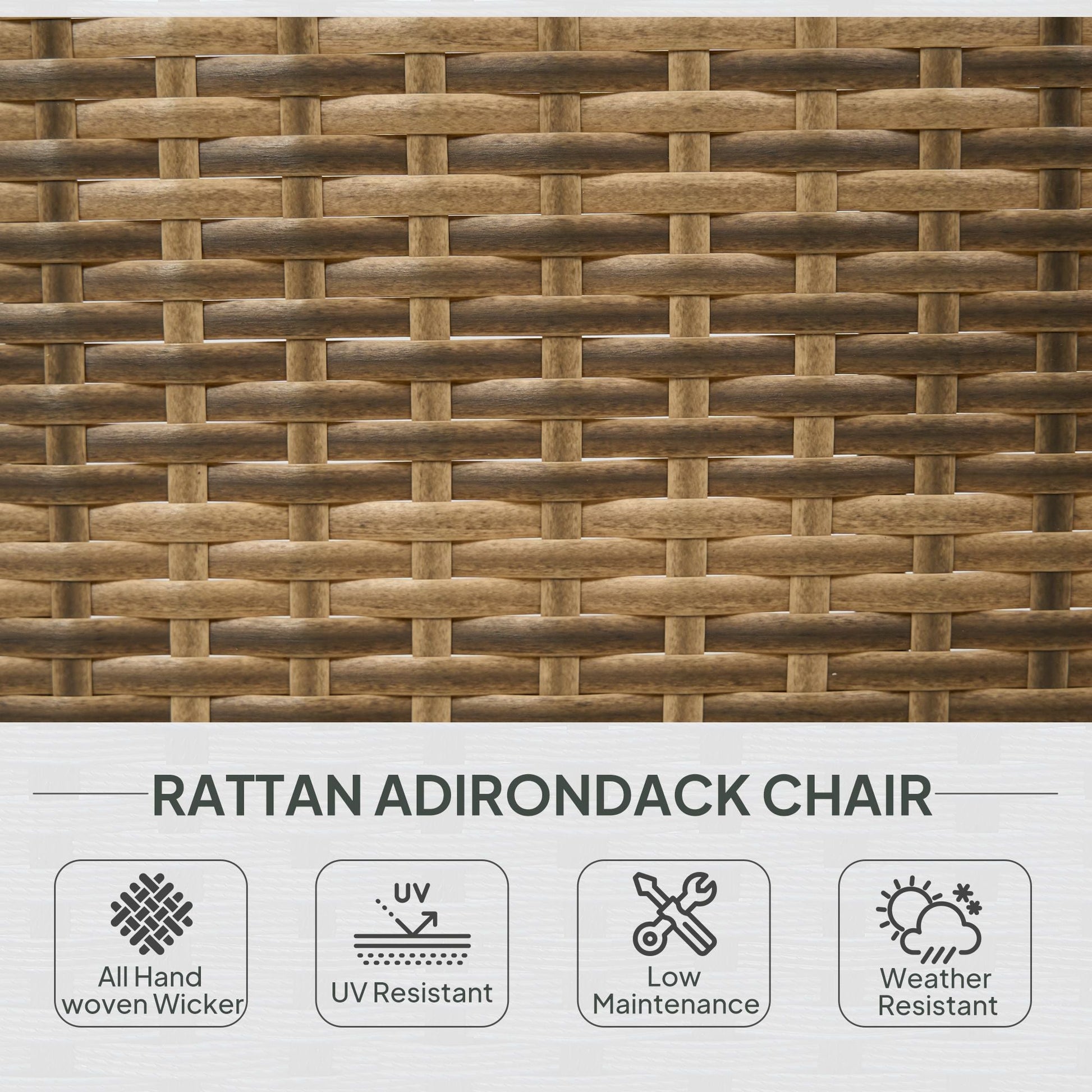 Outsunny Patio Adirondack Chair with Rattan Wicker, Soft Cushions, Tall Curved Backrest for Deck or Garden, Dark Blue - 7DAY'S
