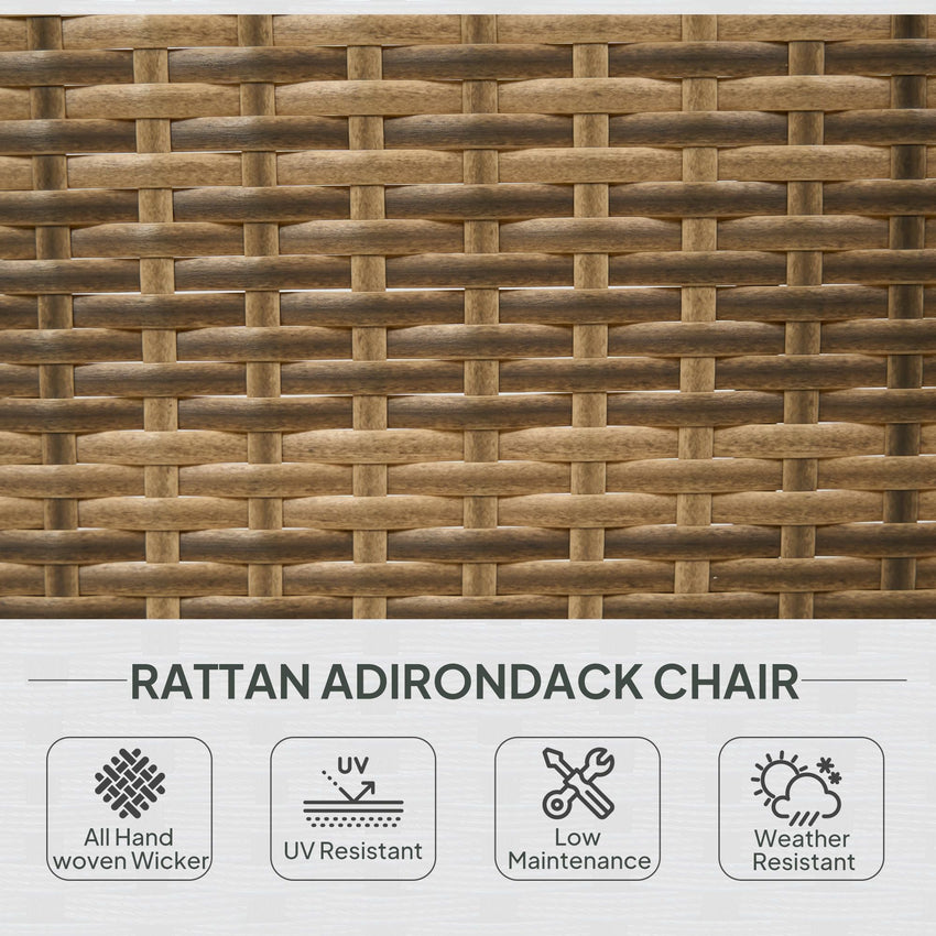 Outsunny Patio Adirondack Chair with Rattan Wicker, Soft Cushions, Tall Curved Backrest for Deck or Garden, Dark Blue - 7DAY'S