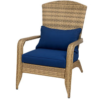Outsunny Patio Adirondack Chair with Rattan Wicker, Soft Cushions, Tall Curved Backrest for Deck or Garden, Dark Blue - 7DAY'S
