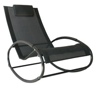 Outsunny Patio Rocking Chair, Outdoor Chaise Lounger with Headrest Pillow and Breathable Fabric for Backyard, Living Room, Deck and Poolside, Black - 7DAY'S
