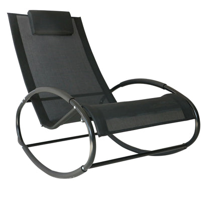 Outsunny Patio Rocking Chair, Outdoor Chaise Lounger with Headrest Pillow and Breathable Fabric for Backyard, Living Room, Deck and Poolside, Black - 7DAY'S