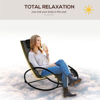 Outsunny Patio Rocking Chair, Outdoor Chaise Lounger with Headrest Pillow and Breathable Fabric for Backyard, Living Room, Deck and Poolside, Black - 7DAY'S