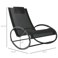 Outsunny Patio Rocking Chair, Outdoor Chaise Lounger with Headrest Pillow and Breathable Fabric for Backyard, Living Room, Deck and Poolside, Black - 7DAY'S