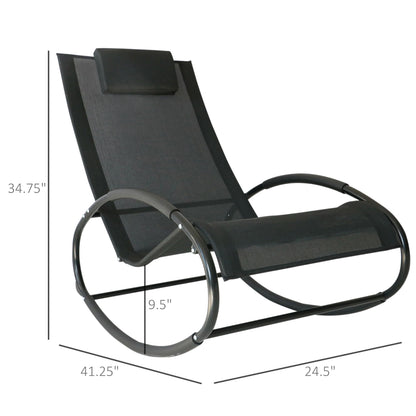 Outsunny Patio Rocking Chair, Outdoor Chaise Lounger with Headrest Pillow and Breathable Fabric for Backyard, Living Room, Deck and Poolside, Black - 7DAY'S