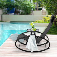 Outsunny Patio Rocking Chair, Outdoor Chaise Lounger with Headrest Pillow and Breathable Fabric for Backyard, Living Room, Deck and Poolside, Black - 7DAY'S