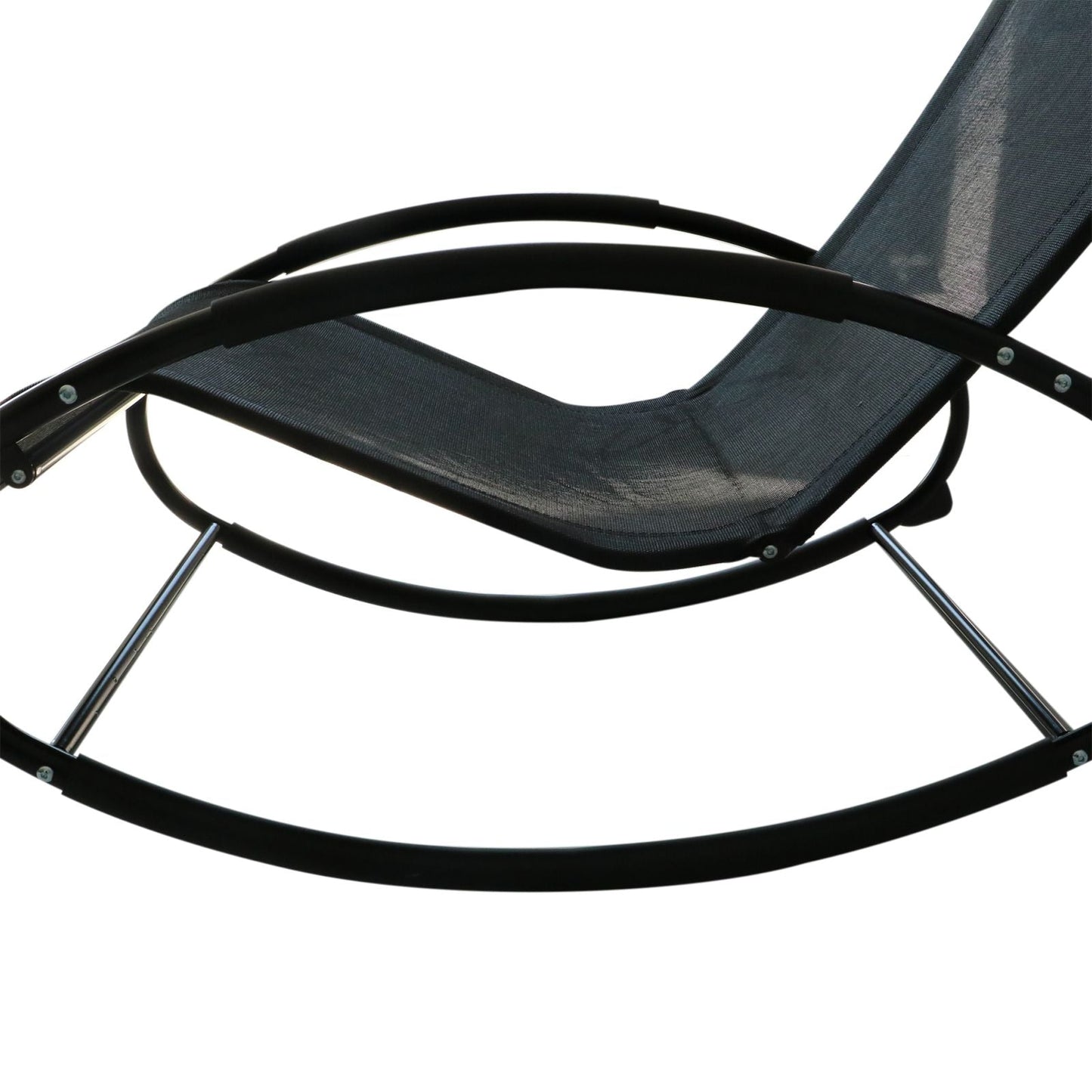 Outsunny Patio Rocking Chair, Outdoor Chaise Lounger with Headrest Pillow and Breathable Fabric for Backyard, Living Room, Deck and Poolside, Black - 7DAY'S