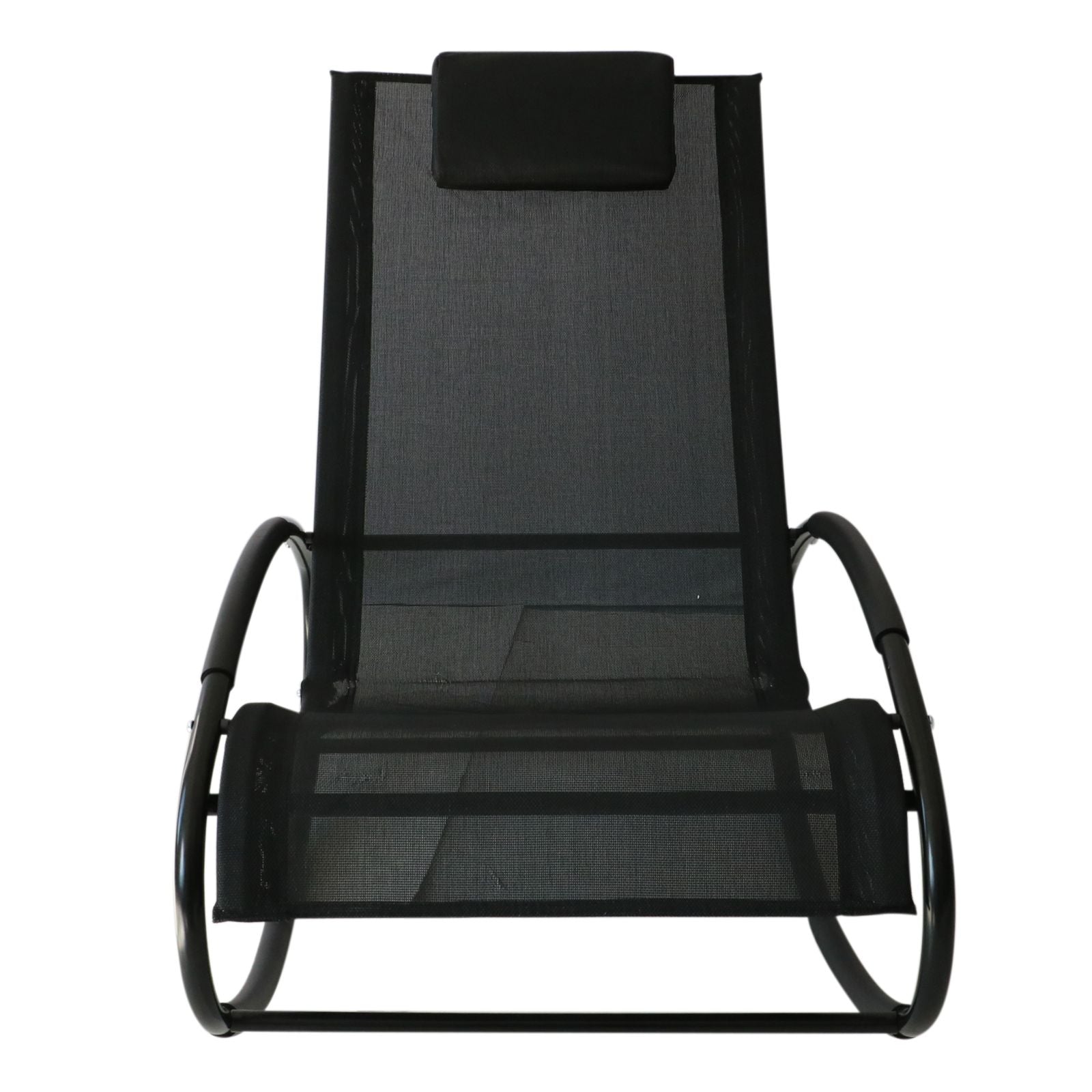 Outsunny Patio Rocking Chair, Outdoor Chaise Lounger with Headrest Pillow and Breathable Fabric for Backyard, Living Room, Deck and Poolside, Black - 7DAY'S